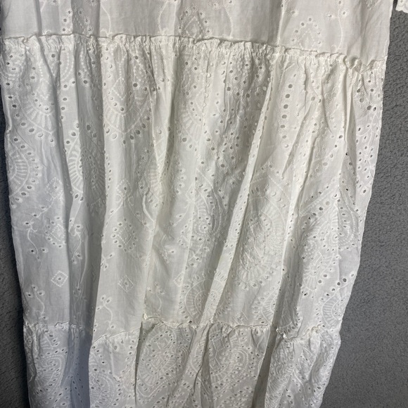 Womens 2XL Eyelet Hole Tiered Dress Long Maxi White peasant Cottagecore - Picture 9 of 12